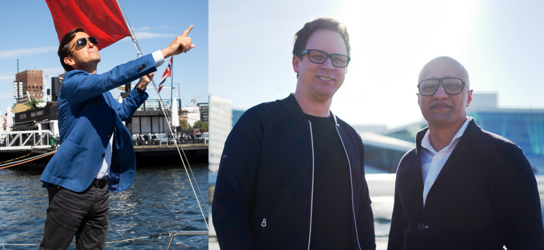 Trond Riiber Knudsen (fra venstre) avviste Dennis Tönnkvist og Roy Golden i det første møtet, men etterhvert ble det full klaff og nå peker pilen (og fingeren) oppover. Trond Riiber Knudsen (fra venstre) avviste Dennis Tönnkvist og Roy Golden i det første møtet, men etterhvert ble det full klaff og nå peker pilen (og fingeren) oppover.