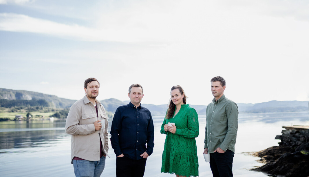 Havtech-teamet på Askvoll. Fra venstre Kristoffer Hatlevik (utvikler), Kjartan Habbestad (daglig leder), Ann Kathrin Haarklau (markedsansvarlig) og Tor Einar Erikstad (styreleder). Havtech-teamet på Askvoll. Fra venstre Kristoffer Hatlevik (utvikler), Kjartan Habbestad (daglig leder), Ann Kathrin Haarklau (markedsansvarlig) og Tor Einar Erikstad (styreleder).