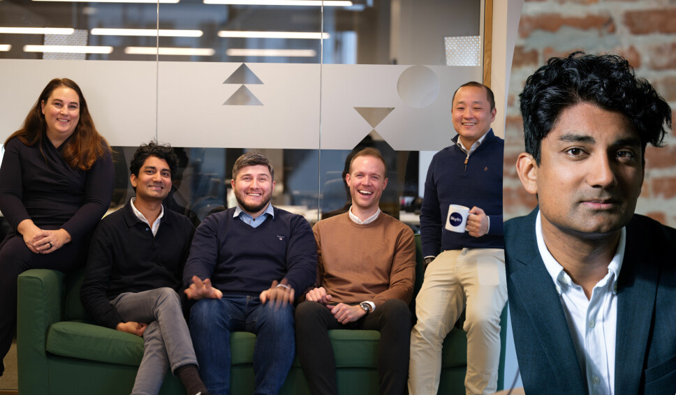 Teamet i Murshid M. Alis seneste startup-prosjekt, Skyfri. Fra venstre: Kristin Sandtorv (CFO) Murshid M. Ali (Co-CEO ),Aslan Shamsutdin (CTO), Petter S. Berge (Co-CEO) og Jan-Henrik Parmann (COO).