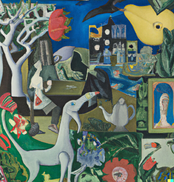 En annen variant av «The garden of earthly delights by Hieronymus Bosch in the style of Henri Matisse» En annen variant av «The garden of earthly delights by Hieronymus Bosch in the style of Henri Matisse»