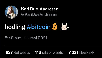 Lykkelig bitcoin-hodler i mai 2021, Kari Due-Andresen Lykkelig bitcoin-hodler i mai 2021, Kari Due-Andresen