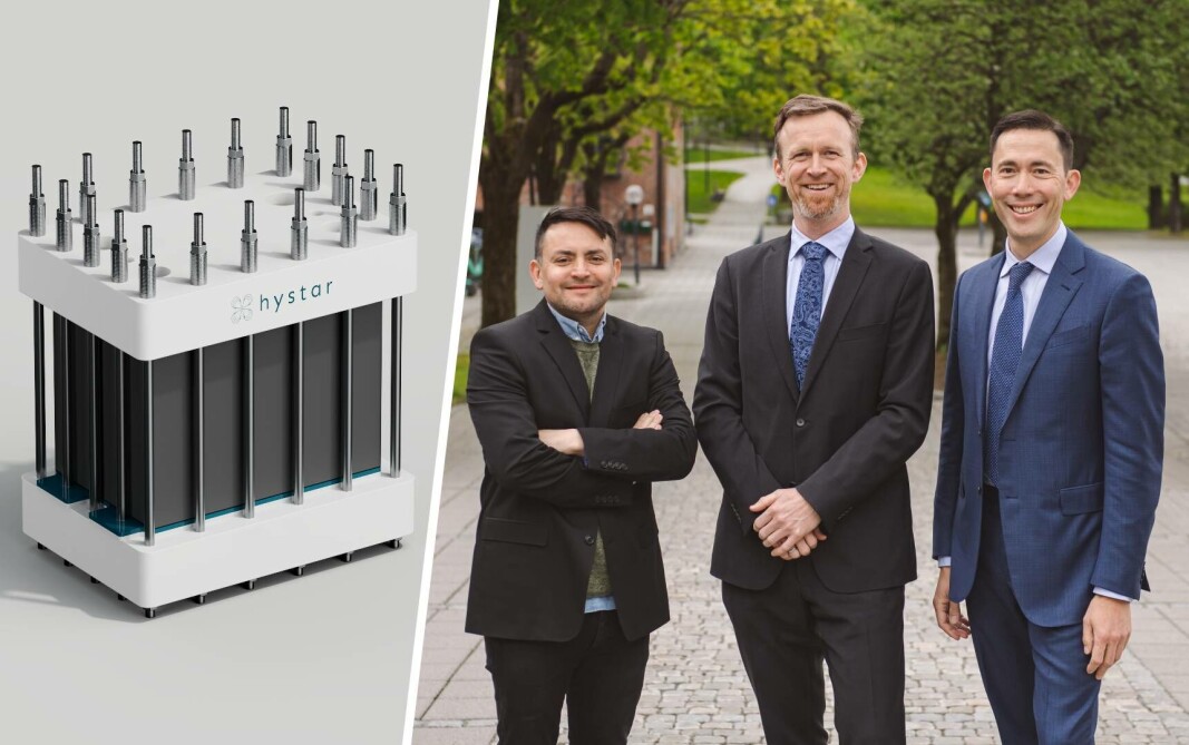 Alejandro Barnett (CTO), Magnus Thomassen (CPO), og Fredrik Mowill (CEO) i Hystar. Alejandro Barnett (CTO), Magnus Thomassen (CPO), og Fredrik Mowill (CEO) i Hystar.