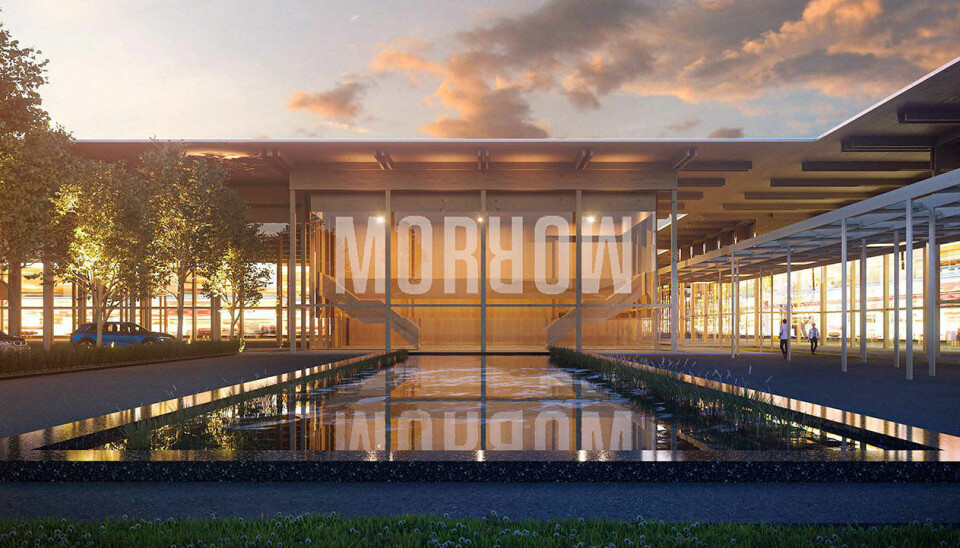 Batterifabrikker trenger mye penger. Her en arkitekts ide av den nye Morrow-fabrikken i Arendal.