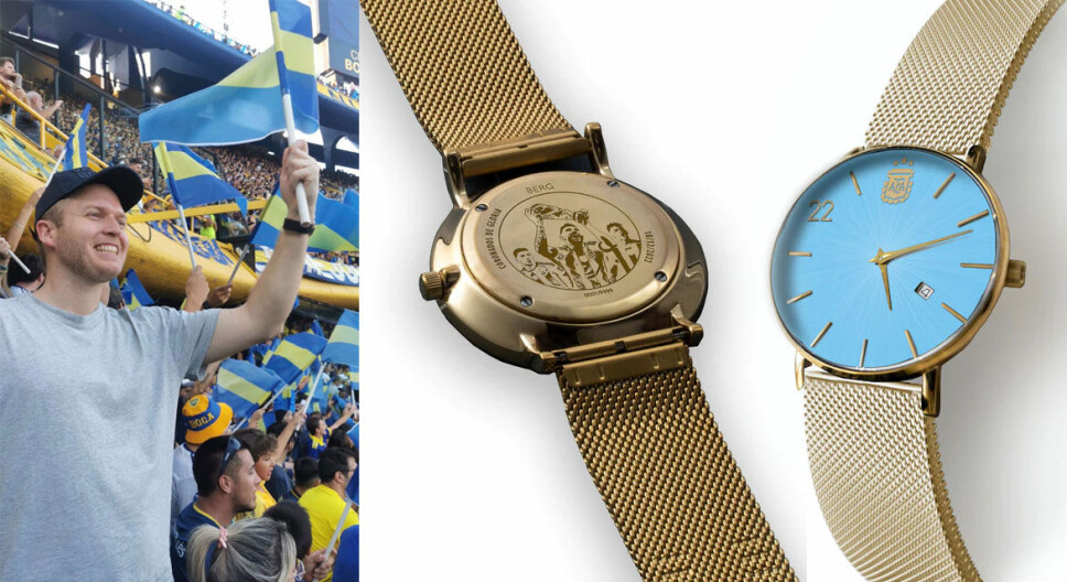 Paal Friele Grung på kamp med Diego Maradonas tidligere klubb, Boca Juniors, i forbindelse med at han var i Buenos Aires for å rigge til for levering og lansering av VM-klokken fra Berg Watches.