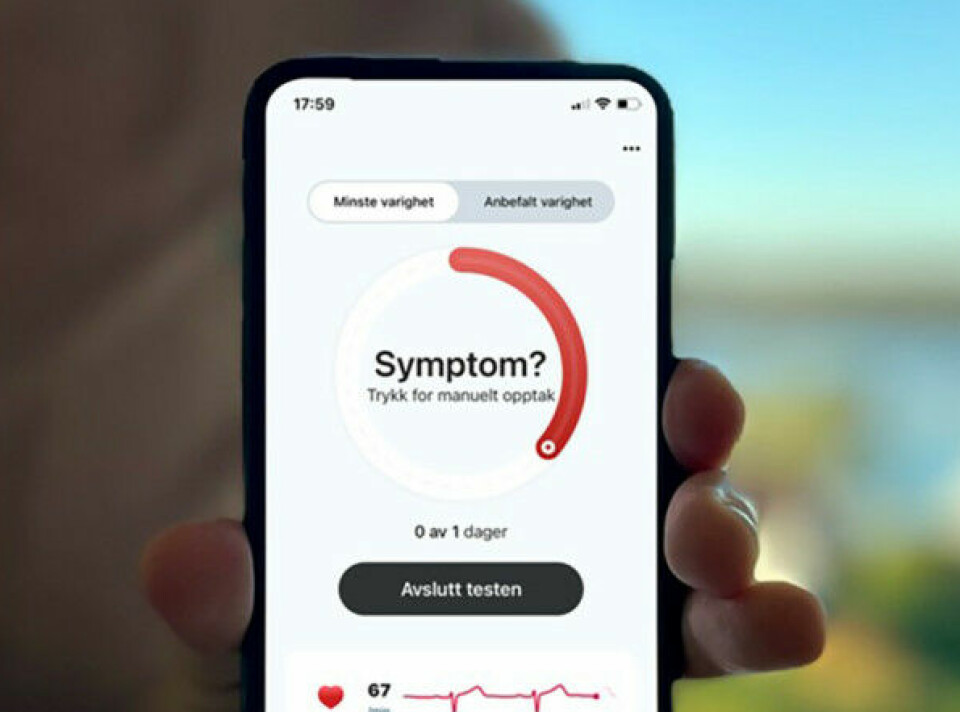 Appsens overvåkning av hjerterytme gir oversikt på mobilen.