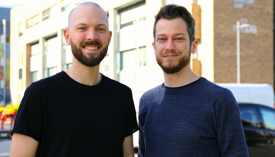 Gründere: Håvard Edvardsen (t.v.) og Lars Kristian Bremnes (t. h.) utenfor Startuplab i Oslo.