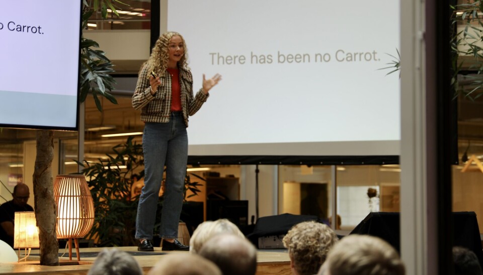 Pitch:Flere snakket fra scenen under arrangementet. Her Mari Larsen Sæther fra Carrot.