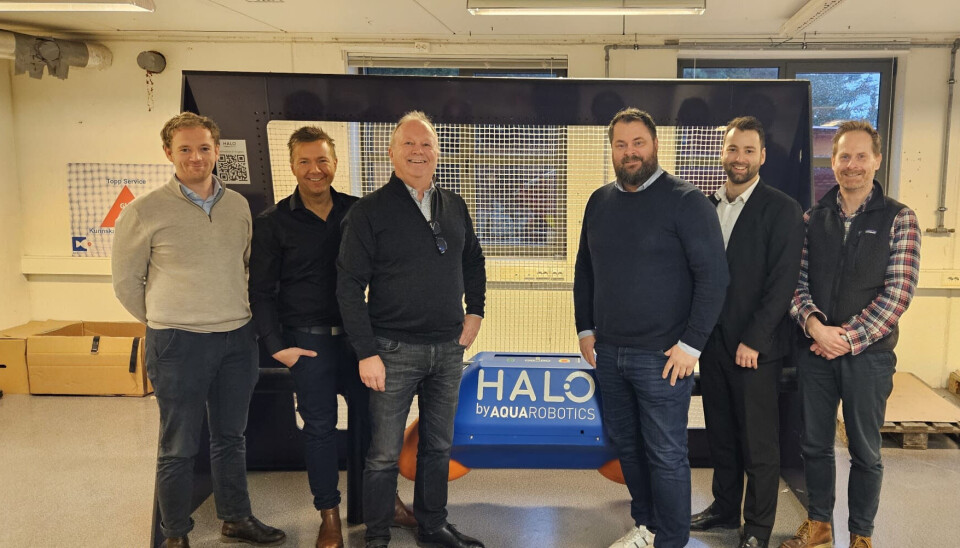 F.v. Kristoffer Repstad (Skeie), Kjetil Njærheim (Aqua Robotics), Knut Molaug (Aqua Robotics), Håkon Berg (Skeie), Øystein Eriksen (Nysnø) og John Egil Johannessen (Nysnø).