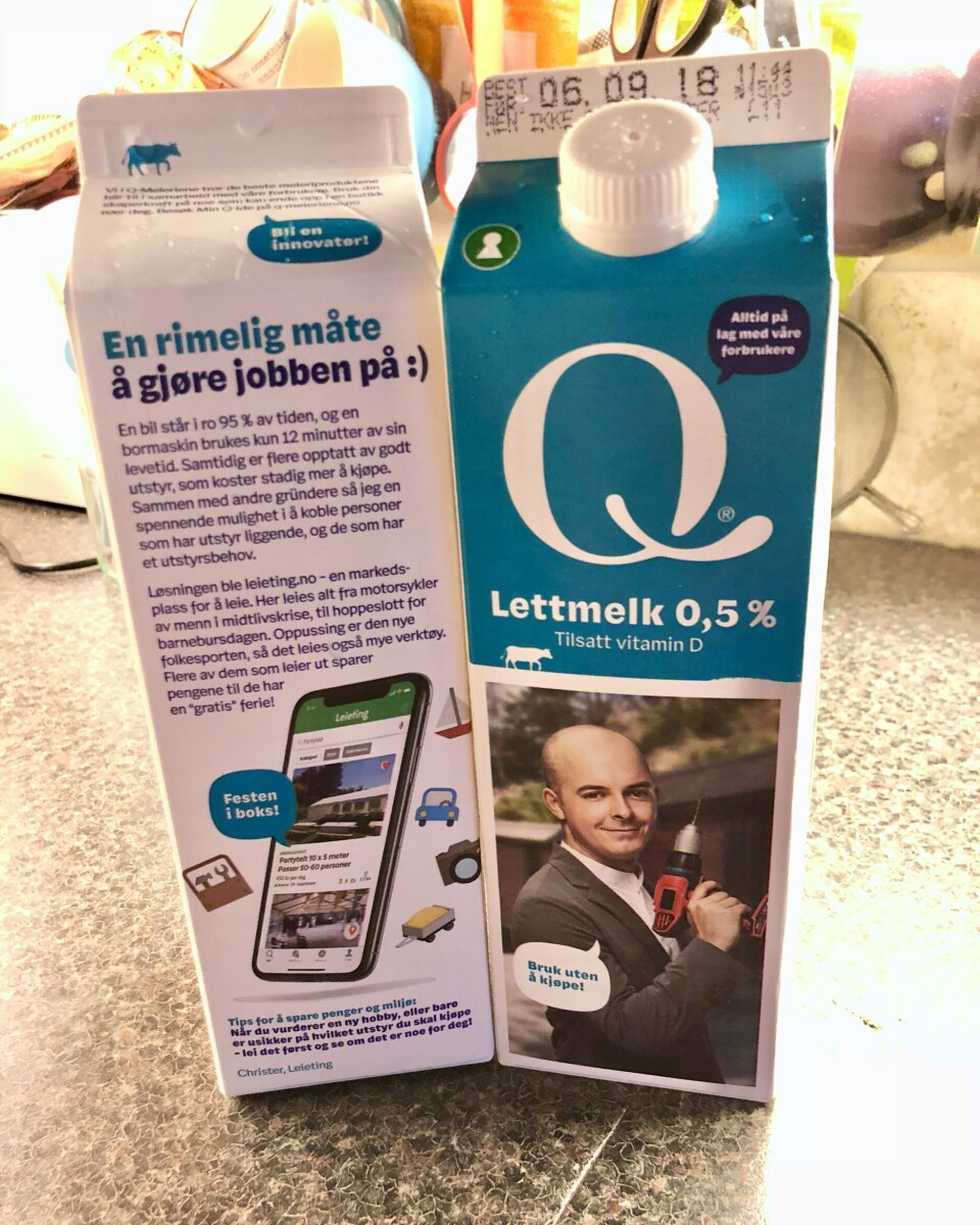 Christer Hansen Eriksen på melkekartongen til Q-Meieriene.
