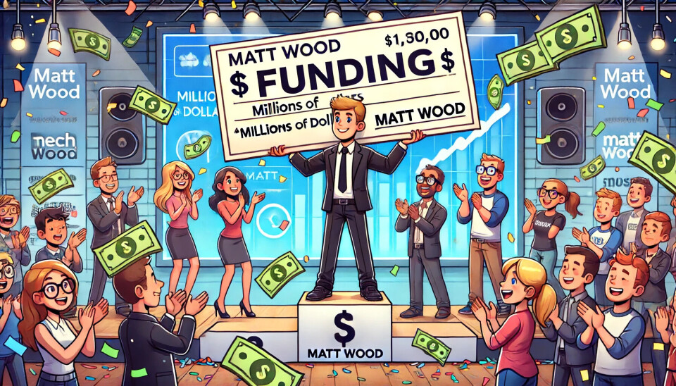 Vil ha mer AI: Slik illustrerer ChatGPT tegneserieversjonen av at Matt Wood deler ut millioner av dollar til tech-gründere.