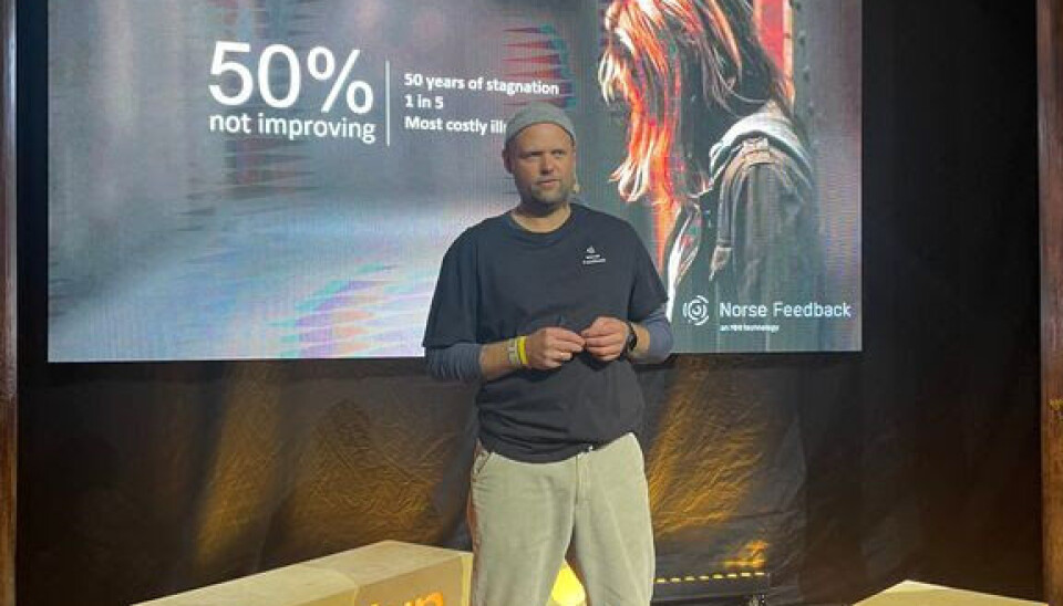 Joachim Vie , daglig leder presenterer Norse ved Startup Extreme i 2024 Foto: Alfred Bjørlo