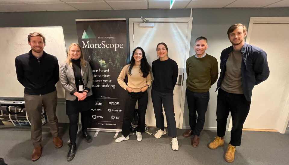 F.v. Eivind Egeland Olsen (Nysnø), Sophie B. Jewett (MoreScope), Sheri Shamlou (MoreScope), Solveig E. Sundsdal (Nysnø), Jean Baptiste Curien (Nysnø) og Markus Øverli (MoreScope)