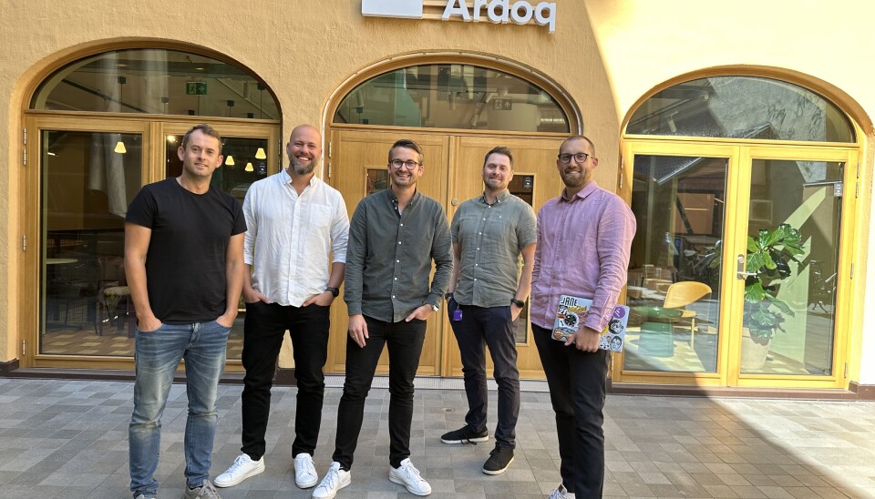 Fornøyde: Fra venstre Eigil Sagafos, Kjetil Jortveit, NIkolai Strandskogen (alle fra ShiftX), Erik Bakstad og Ian Stendera (Ardoq).
