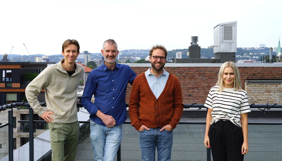 Fra venstre: Eivind Wøien - Frontend Developer, Oddbjørn Dugan - CTO, Stian Vere - CEO, Heidi Skaar - Chief Product Officer.
