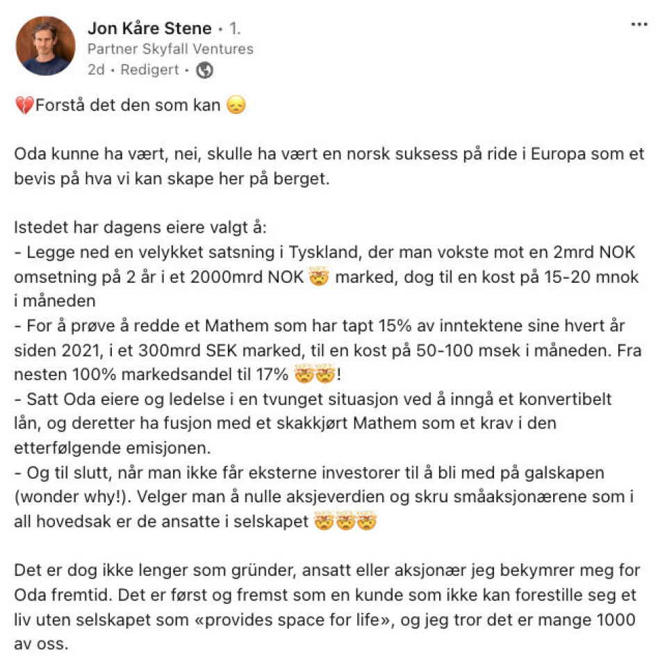 Frykter for fremtiden til Oda