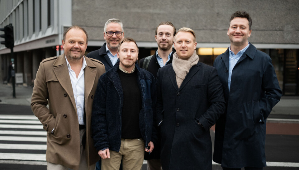 F.v.: André Øren (CCO Söderberg & Partners), Erling Olaussen (Investeringsdirektør i Spir Group), Robin Skog, Frédéric Heitmann-André, Jostein Engen, Thomas Straw (eiere og ledelse i Prosper AI).