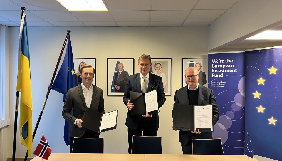 Fra venstre: Managing Partner Gudmund Killi i Credo Partners, EU ambassador to Norway Nicolas de La Grandville, EIB Group Vice-President Thomas Östros