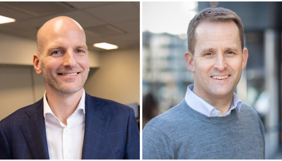 Jon H. Dahlberg Årstad (fra venstre), styreleder i Newsec Maps og daglig leder Peder Sunde i Placepoint.