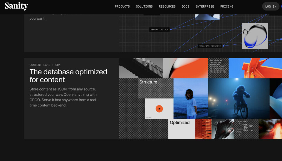 Skjermdump av den nye nettsiden til Sanity.