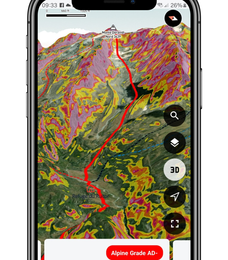 Skida-appen viser hvilken rute som er trygg. Skida-appen viser hvilken rute som er trygg.