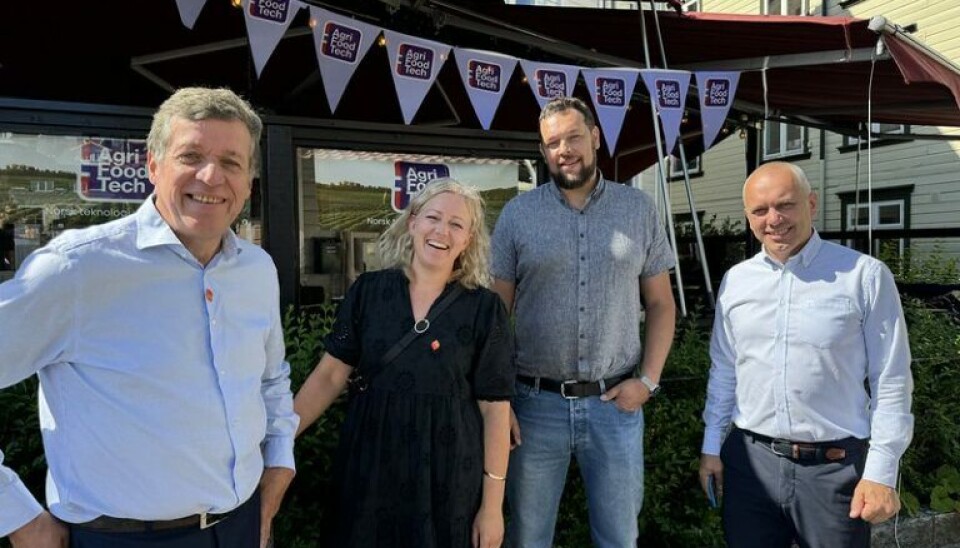 AgriFoodTech Norway samarbeidet: Fra venstre Frank Larsen i Klosser Innovasjon, Kristiane Haug Berg i Klosser Innovasjon, Jostein Sandvik i Autoagri og Håvard Belbo i T:lab.