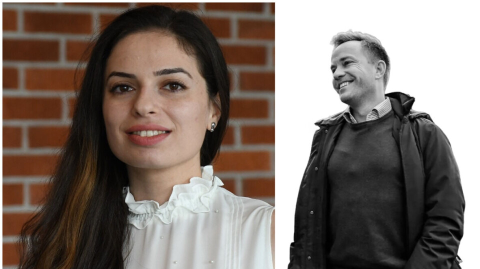 Forsker Tatevik Harutyunyan ved Høyskolen Kristiania og styreleder Jens-Petter Glittenberg i Noteless.