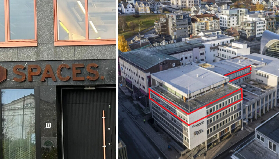 Spaces-logoen (arkivfoto) og Tromsø-lokalet markert med rødt. Spaces-logoen (arkivfoto) og Tromsø-lokalet markert med rødt.