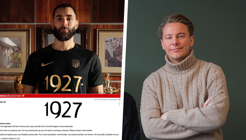Erik Holm (t.h.) mener at fonten på de nye draktene til Al-Ittihad er mistenkelig lik den han selv laget for flere år siden. Døm selv.