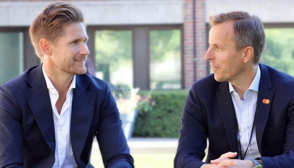 Jørgen Breiland Harsem, administrerende direktør i Legala og Magnus Egeberg, og administrerende direktør i
Mastercard Payment Services.