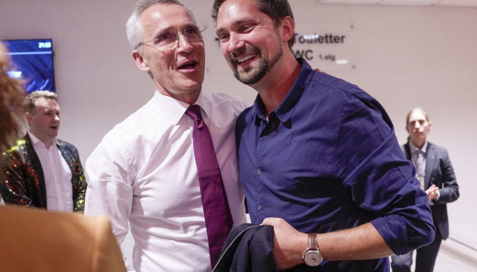 OJens Stoltenberg og Karl Munthe-Kaas under Arbeiderpartiets valgvake på Folkets Hus under stortingsvalget 2025.
