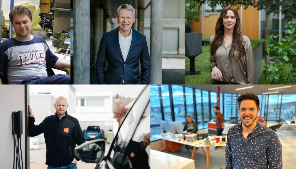 Historien til ladebransjen i rett rekkefølge ifølge Terje Hauan, øverst til venstre Kjetil Næsje i APP/Seid, Kurt Østrem i Zaptec, Marte Kindervaag i Zaptec, Fredrik Lima i Amina og Jonas Helmikstøl i Starflow.