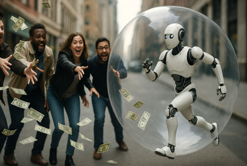 Big tech brenner milliarder på AI, mens Apple foreløpig «dropper» rushet AI-boble illustrasjon.