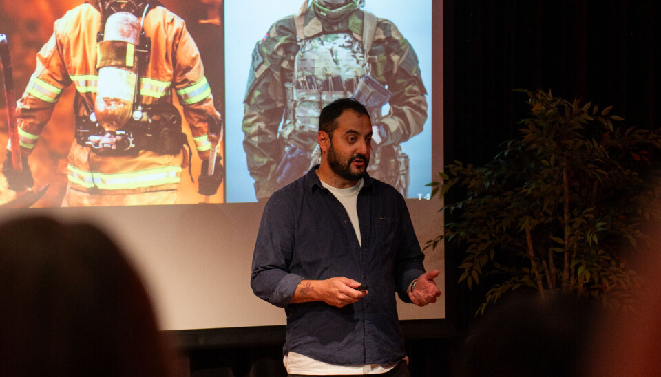 Naava Space bygger blant annet romdrakter. Gründer Nima Shahinian i bildet fra semifinalen tirsdag. DNB NXT 100 piches.